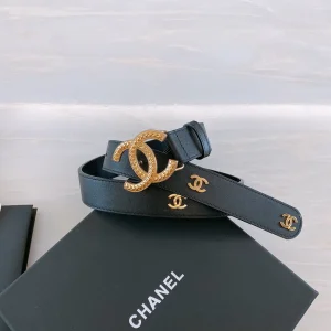 Replica Womens Belts Chanel CC Logo Black Leather Belt 30MM A175PP240 AA187100