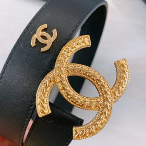 Replica Womens Belts Chanel CC Logo Black Leather Belt 30MM A175PP240 AA187100