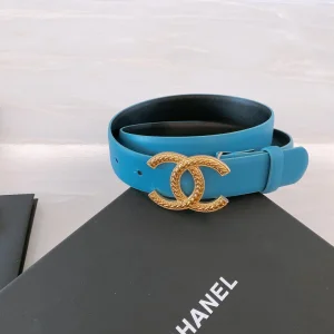 Replica Womens Belts Chanel CC Logo Blue Leather Belt 30MM A175PP240 AA187097
