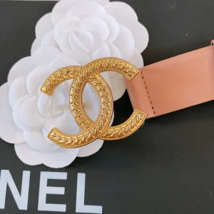 Replica Womens Belts Chanel CC Logo Pink Black Leather Belt 30MM A175PP240 AA187094