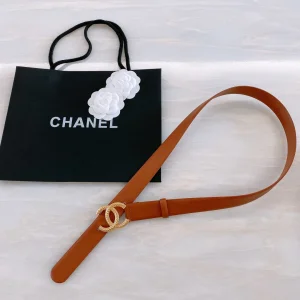 Replica Womens Belts Chanel CC Logo Tan Leather Belt 30MM A175PP240 AA187096