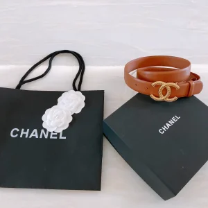 Replica Womens Belts Chanel CC Logo Tan Leather Belt 30MM A175PP240 AA187096
