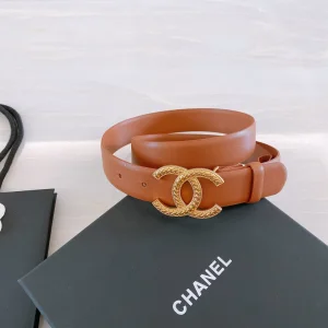 Replica Womens Belts Chanel CC Logo Tan Leather Belt 30MM A175PP240 AA187096