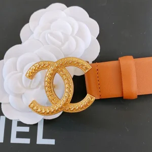 Replica Womens Belts Chanel CC Logo Tan Leather Belt 30MM A175PP240 AA187096