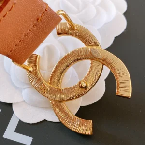 Replica Womens Belts Chanel CC Logo Tan Leather Belt 30MM A175PP240 AA187096