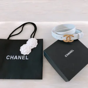 Replica Womens Belts Chanel CC Logo White Leather Belt 30MM A175PP240 AA187095
