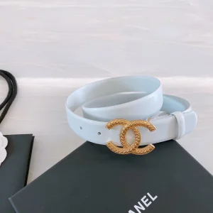 Replica Womens Belts Chanel CC Logo White Leather Belt 30MM A175PP240 AA187095
