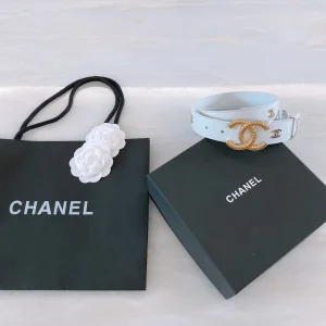 Replica Womens Belts Chanel CC Logo White Leather Belt 30MM A175PP240 AA187099