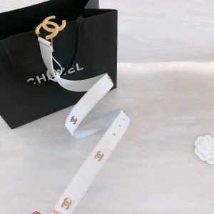 Replica Womens Belts Chanel CC Logo White Leather Belt 30MM A175PP240 AA187099