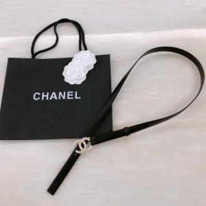 Replica Womens Belts Chanel Pearls CC Logo Black Leather Belt 20MM A175PP240 AA187089