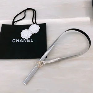 Replica Womens Belts Chanel Pearls CC Logo Silver Leather Belt 20MM A175PP240 AA187091