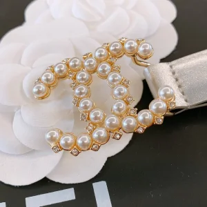Replica Womens Belts Chanel Pearls CC Logo Silver Leather Belt 20MM A175PP240 AA187091