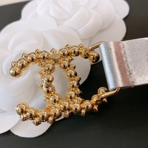 Replica Womens Belts Chanel Pearls CC Logo Silver Leather Belt 20MM A175PP240 AA187091