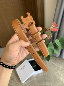 Celine Triomphe Brown Calf Leather Belt 25MM 