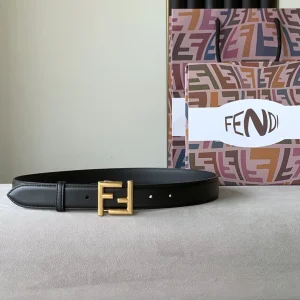Fendi FF Logo Buckle Black Calf Leather Belt 30MM 