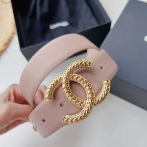 Chanel Gold CC Logo Buckle Pink Leather Belt 30MM 