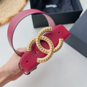 Chanel Gold CC Logo Buckle Red Leather Belt 30MM 
