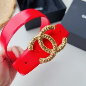Chanel Gold CC Logo Buckle Red Leather Belt 30MM 