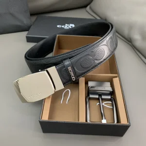 Replica Mens Belts Coach Signature Leather Belt in Black 38MM A175PP280 AA190293