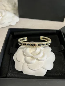 Replica Womens Jewelry Chanel Gold CC Chain Leather Cuff Bracelets A152PP180 AA190283