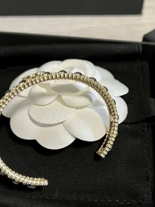 Replica Womens Jewelry Chanel Gold CC Chain Leather Cuff Bracelets A152PP180 AA190283
