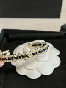 Replica Womens Jewelry Chanel Gold CC Chain Leather Cuff Bracelets A152PP180 AA190283