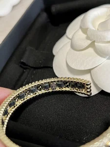 Replica Womens Jewelry Chanel Gold CC Chain Leather Cuff Bracelets A152PP180 AA190283