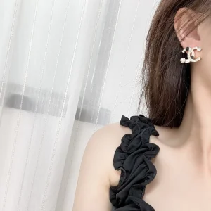 Replica Womens Jewelry Chanel Crystals CC Logo Earrings with Pearl A62P180 AA190388