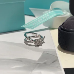 Replica Womens Jewelry Tiffany Knot Rings in Silver with Diamonds A173PP380 AA190579