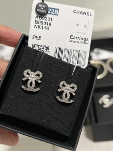 Chanel Crystals CC Logo Earrings Bowknot 