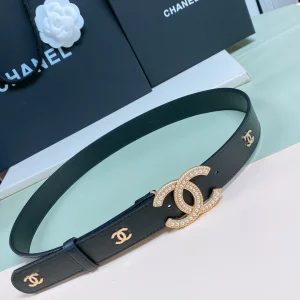 Chanel Pearl CC Logo Black Leather Belt 30MM 