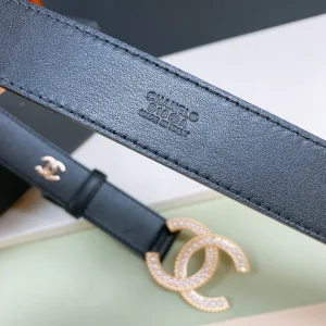 Essenceofluxury Womens Belts Chanel Pearl CC Logo Black Leather Belt 30MM A175PP240 AA191626