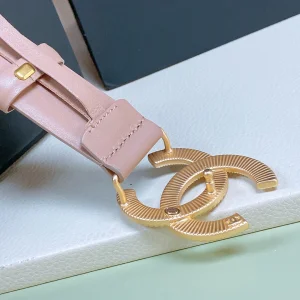Essenceofluxury Womens Belts Chanel Pearl CC Logo Pink Leather Belt 30MM A175PP240 AA191623