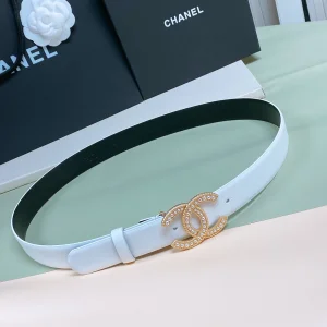 Chanel Pearl CC Logo White Leather Belt 30MM 