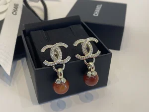 Chanel Crystals CC Logo Drop Earrings 