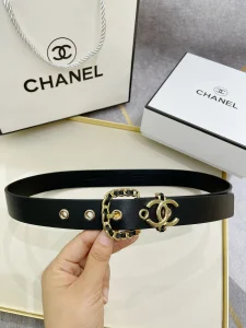 Chanel CC Logo Leather Belt Black 30MM 
