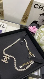 Essenceofluxury Womens Jewelry Chanel Crystals CC Logo Pearls Necklace A152PP280 AA194477
