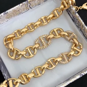 Essenceofluxury Womens Jewelry Dior Crystals CD Navy Necklace in Gold A39PP280 AA194564