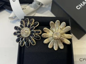 Essenceofluxury Womens Jewelry Chanel Crystals CC Logo Black Flower Earrings A39PP180 AA195577