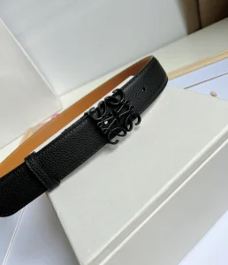 Essenceofluxury Womens Belts Loewe Anagram Leather Belt in Black Brown 32MM A175PP240 AA196048