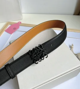 Essenceofluxury Womens Belts Loewe Anagram Leather Belt in Black Brown 32MM A175PP240 AA196048
