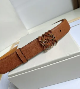 Essenceofluxury Womens Belts Loewe Anagram Leather Belt in Brown 32MM A175PP240 AA196051