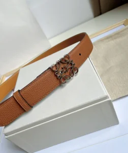 Essenceofluxury Womens Belts Loewe Anagram Leather Belt in Brown 32MM A175PP240 AA196052