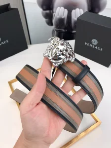 Versace Medusa Leather Belt Brown Gray 40MM 