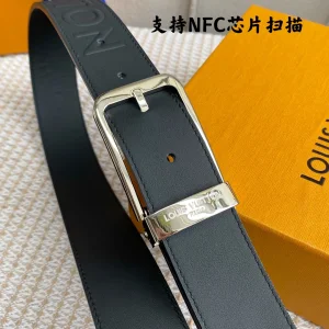 Essenceofluxury Womens Belts Louis Vuitton LV Black Leather Belt 35MM A175PP240 AA196612