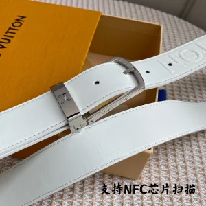 Essenceofluxury Womens Belts Louis Vuitton LV White Leather Belt 35MM A175PP240 AA196610