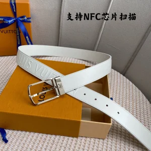 Essenceofluxury Womens Belts Louis Vuitton LV White Leather Belt 35MM A175PP240 AA196610