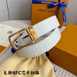 Essenceofluxury Womens Belts Louis Vuitton LV White Leather Belt 35MM A175PP240 AA196611
