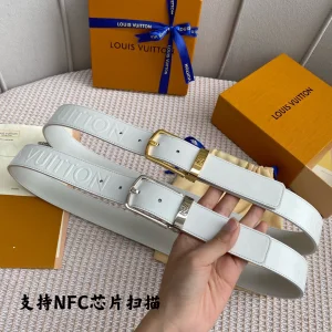 Essenceofluxury Womens Belts Louis Vuitton LV White Leather Belt 35MM A175PP240 AA196611