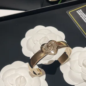 Chanel CC Logo Heart Open Cut Bracelets 